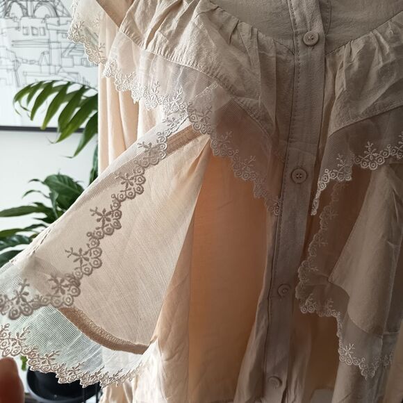 🤍Korean Chic Lace Ruffle Blouse in Cream - Picture 5 of 8